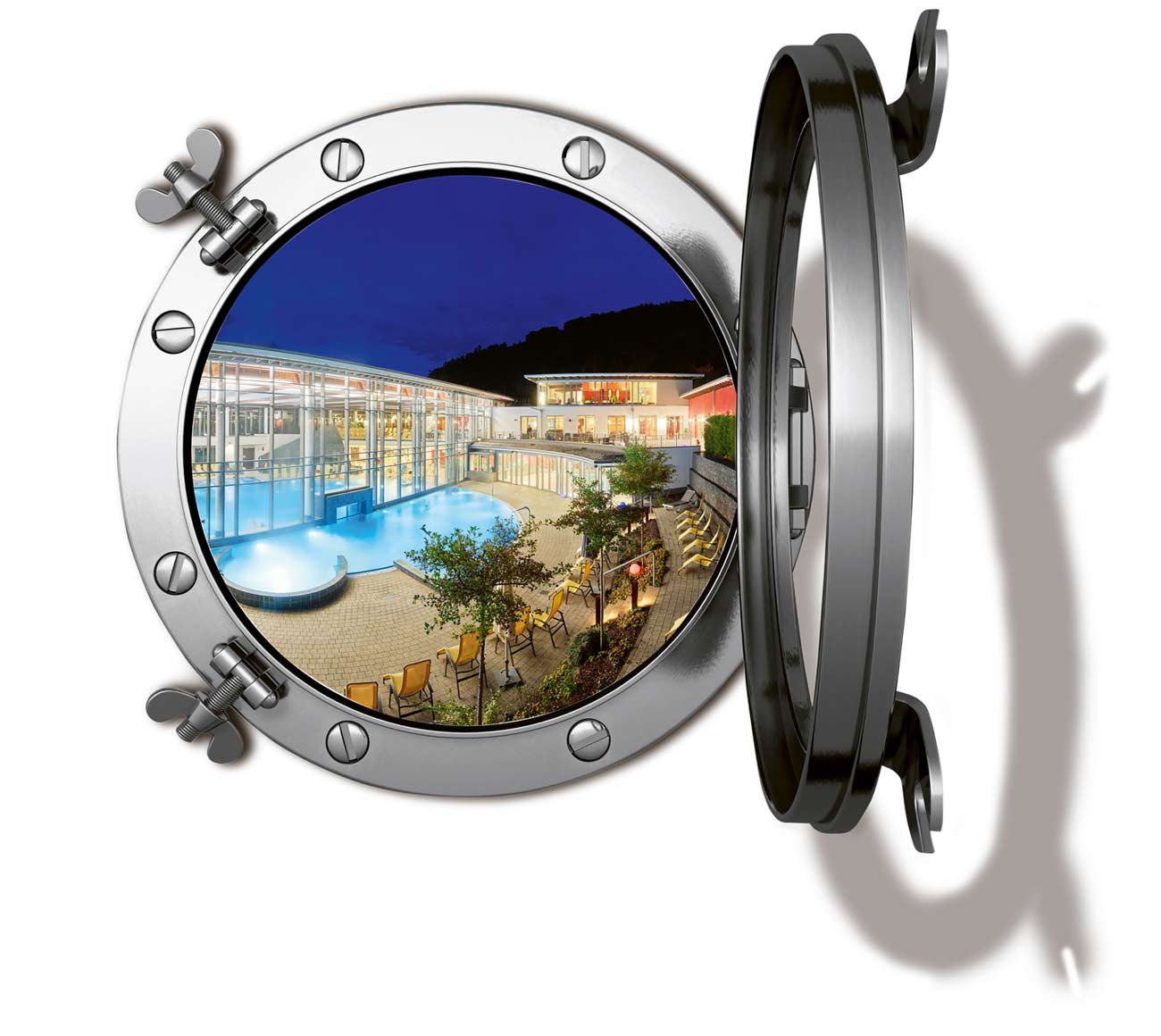 Außenbereich der Vulkaneifel Therme bei Nacht