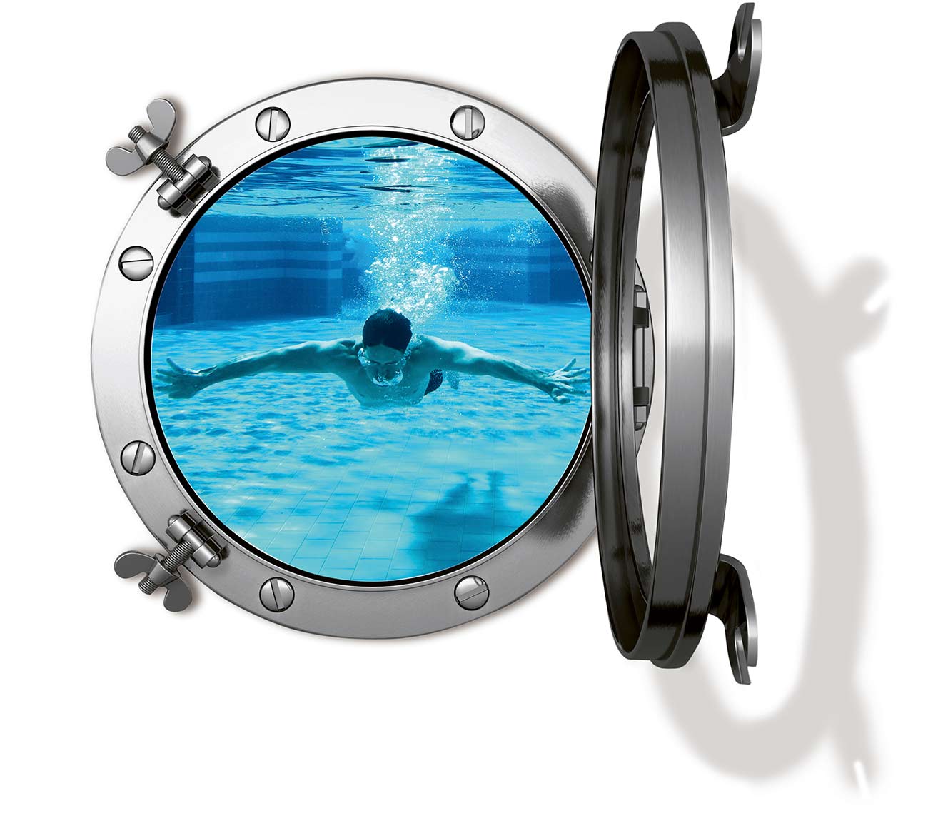 Mann taucht im Thermalwasser